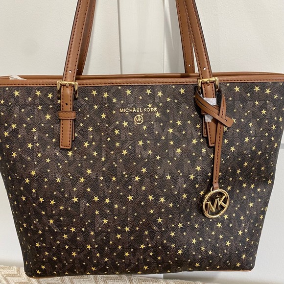 Michael Kors Handbags - Michael Kors Jet Set Charm Carryall Tote Brown Stars NWT